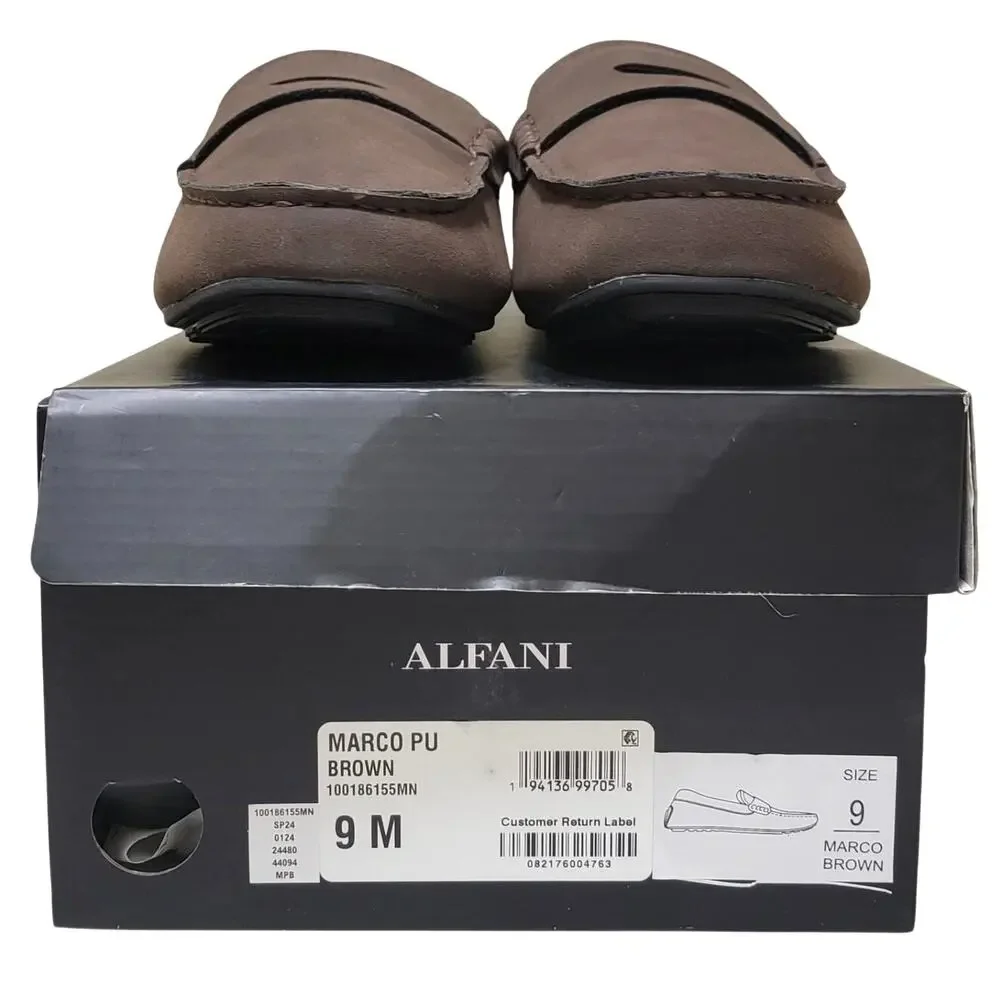 Alfani Men Marco PU Slip On Moc Toe Penny Loafers Size US 9M Brown Faux Suede